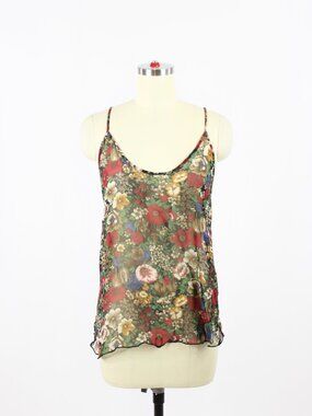 Vintage SPENCER Dark Antique Floral Print Chiffon Camisole Tank Top, Size M
